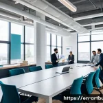 Home 19 건축 시공 프로세스 - A high-resolution image of a modern architectural design meeting in a bright conference room, featur...