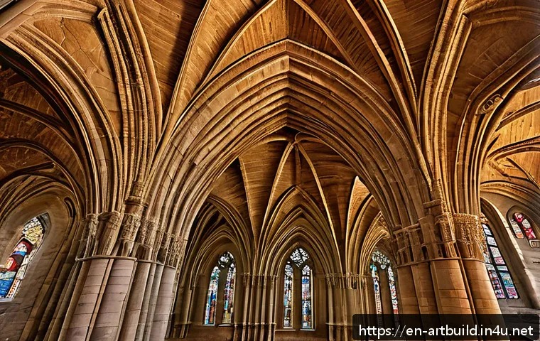 로마네스크 건축 양식 비교 - A grand Romanesque cathedral interior showcasing thick stone walls and rounded arches, illuminated b...